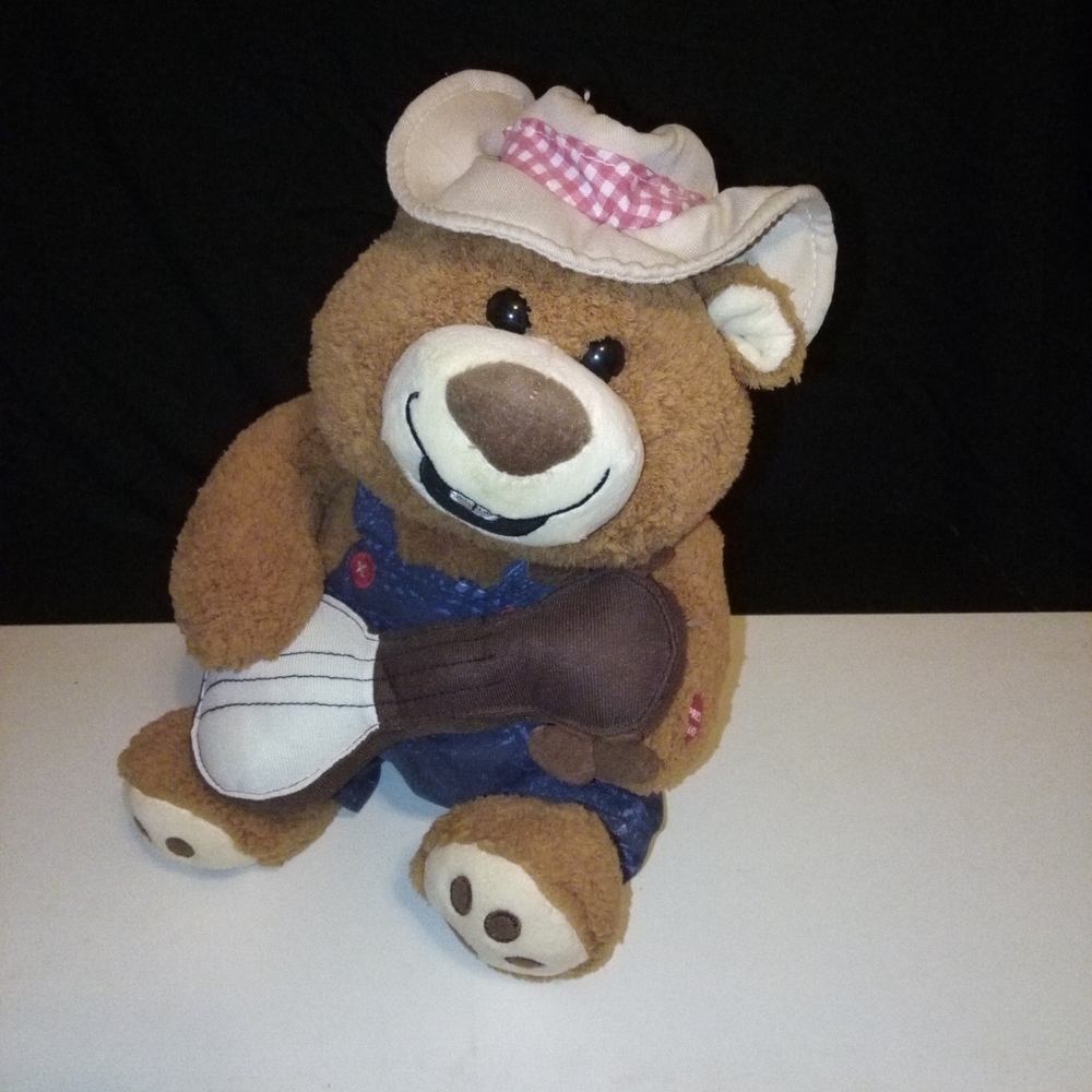 Charming Brown Teddy Bear with Guitar and Hat